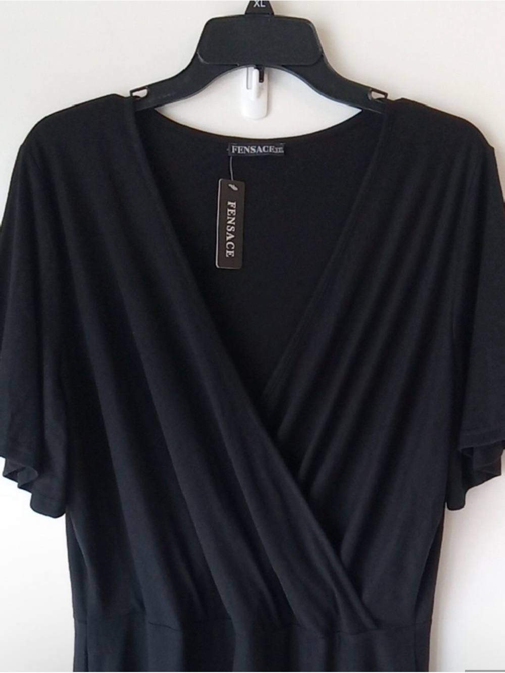 Women's Black V-Neck Wrap Dress - Picture 7 of 8